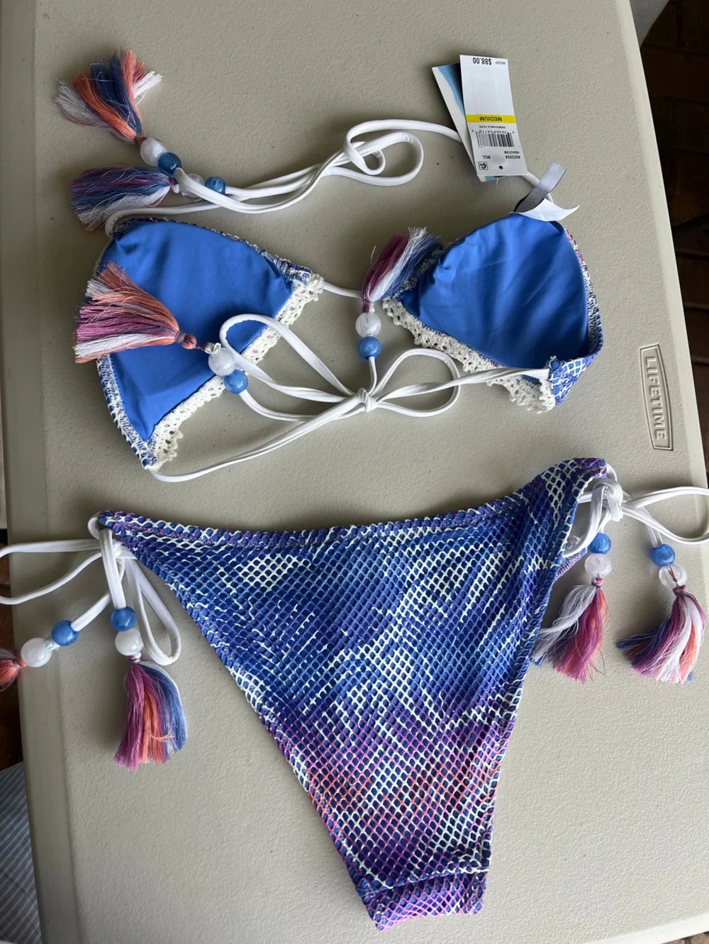 Isabella Rose mesh tassels sliding triangles bikini set size M
